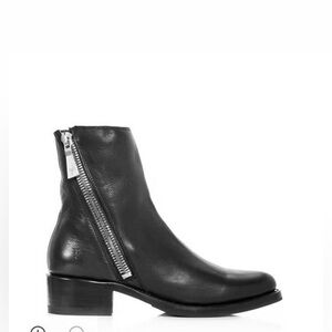 Frye Asymmetrical Zip Black Leather Ankle Booties